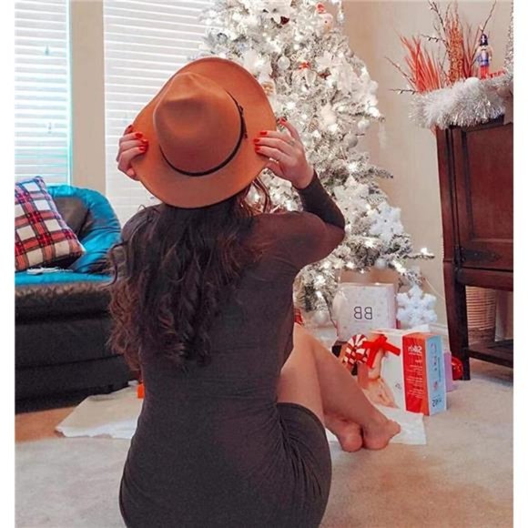 Lanzom Womens Classic Wide Brim Floppy Panama Hat Belt Buckle Wool Fedora Hat - Picture 4 of 12